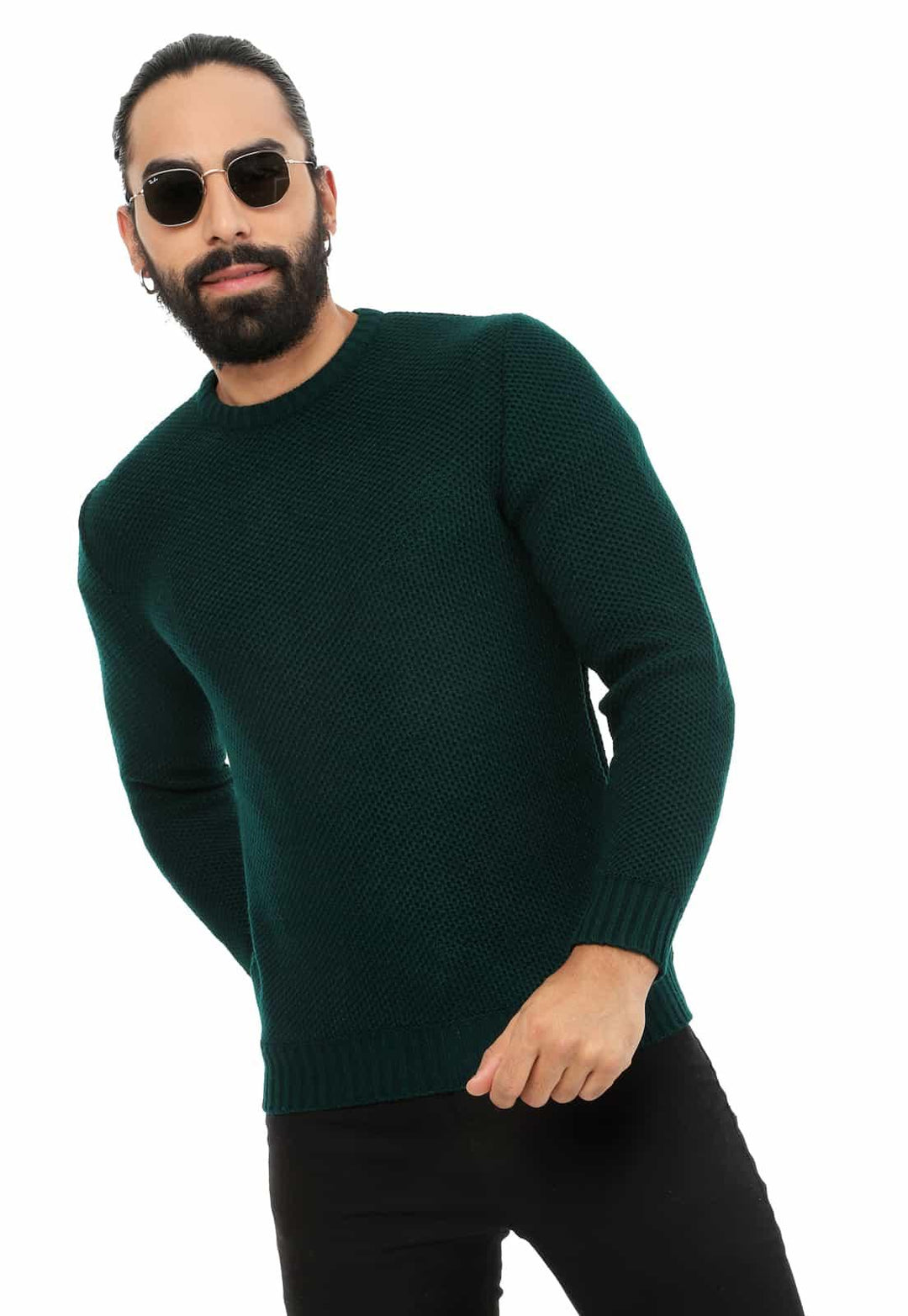 Suéter trenzado cuello redondo Hombre Negro
