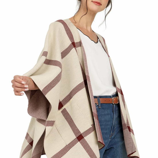 Ruana Abierta para Mujer Rayas Verticales y Horizontales - OMA567 - Giive Fabricante Colombiano de Ruanas para Mujer y Hombre