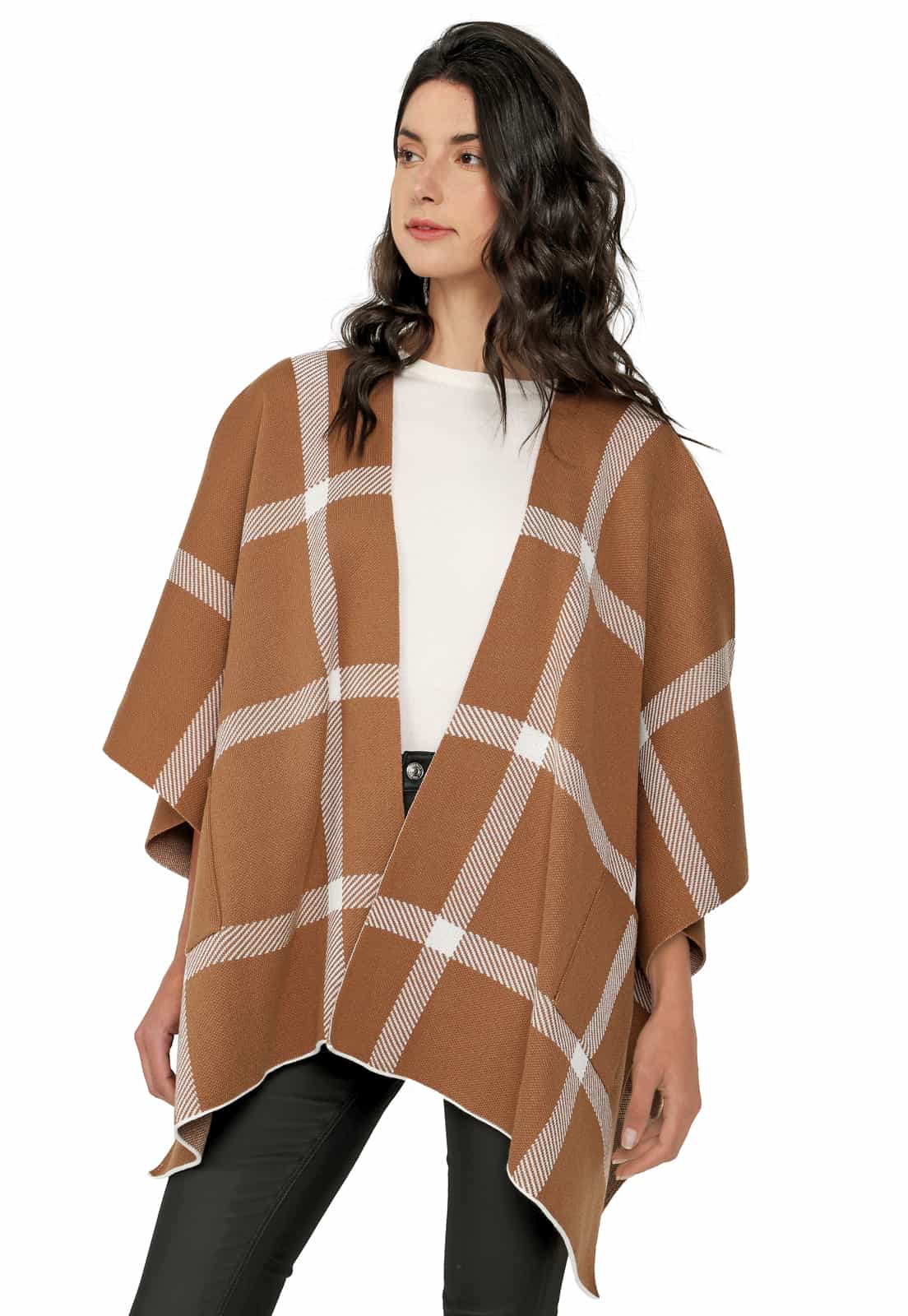 Ruana Abierta para Mujer Rayas Verticales y Horizontales - OMA567 - Giive Fabricante Colombiano de Ruanas para Mujer y Hombre